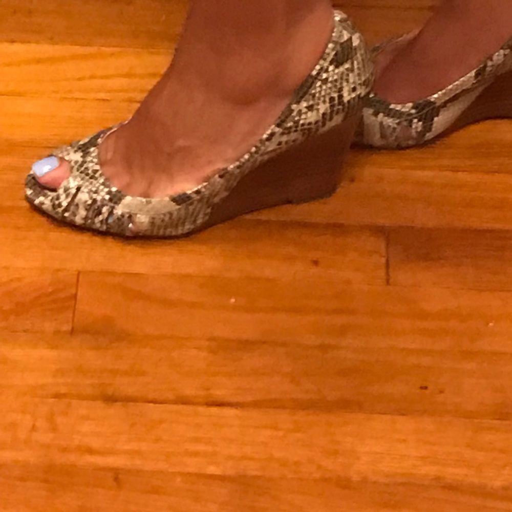 Calvin Klein Open Toe Snakeskin Wedges - Picture 4 of 8